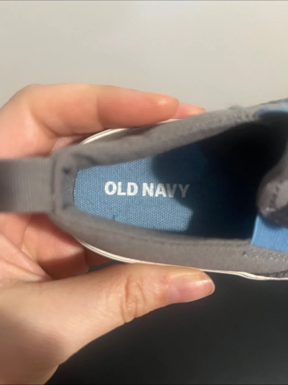 Old Navy Gray Shark Slip-On Sneakers with Blue Gusset